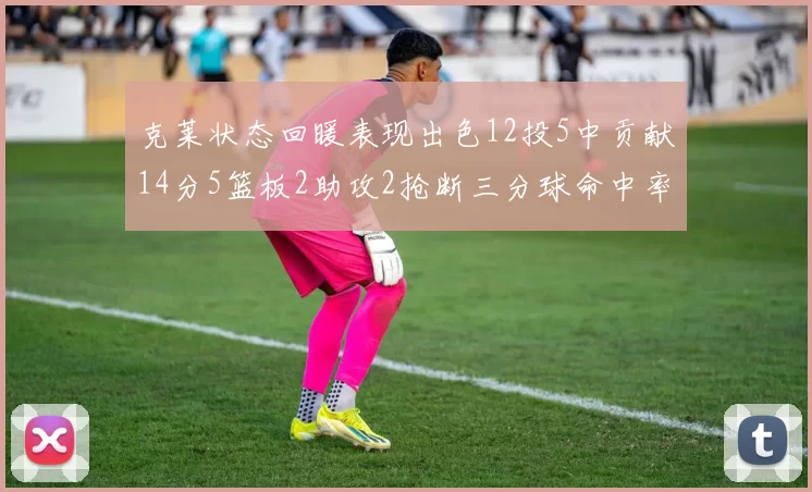 克莱状态回暖表现出色12投5中贡献14分5篮板2助攻2抢断三分球命中率高达57